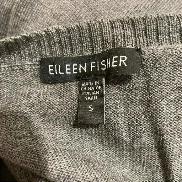 Eileen Fisher Grey Tunic Sweater Small Merino Wool Asymmetrical Hem V-Neck - Picture 11 of 11
